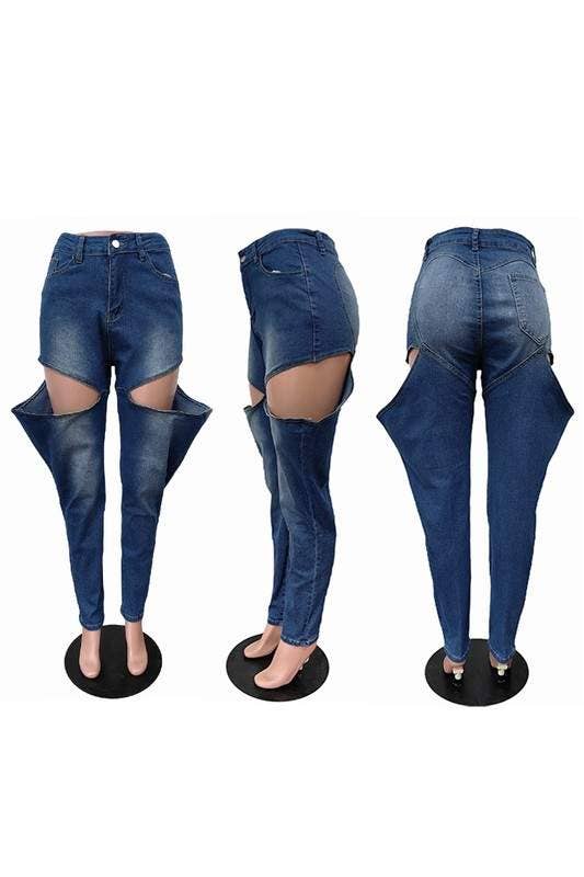 Cutout baggy denim long jeans