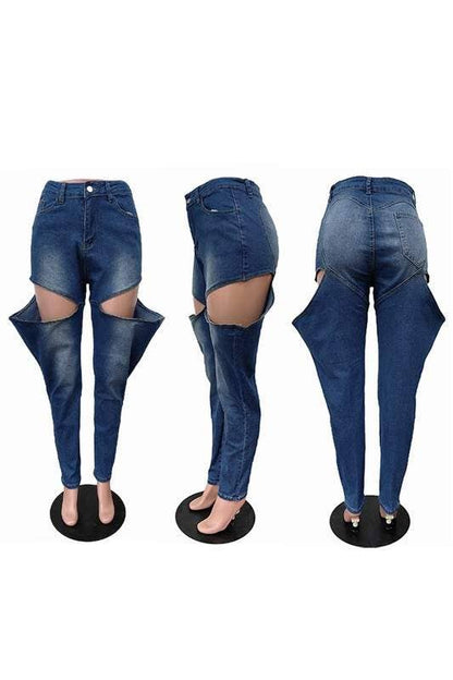 Cutout baggy denim long jeans