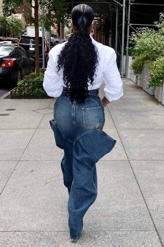 Cutout baggy denim long jeans