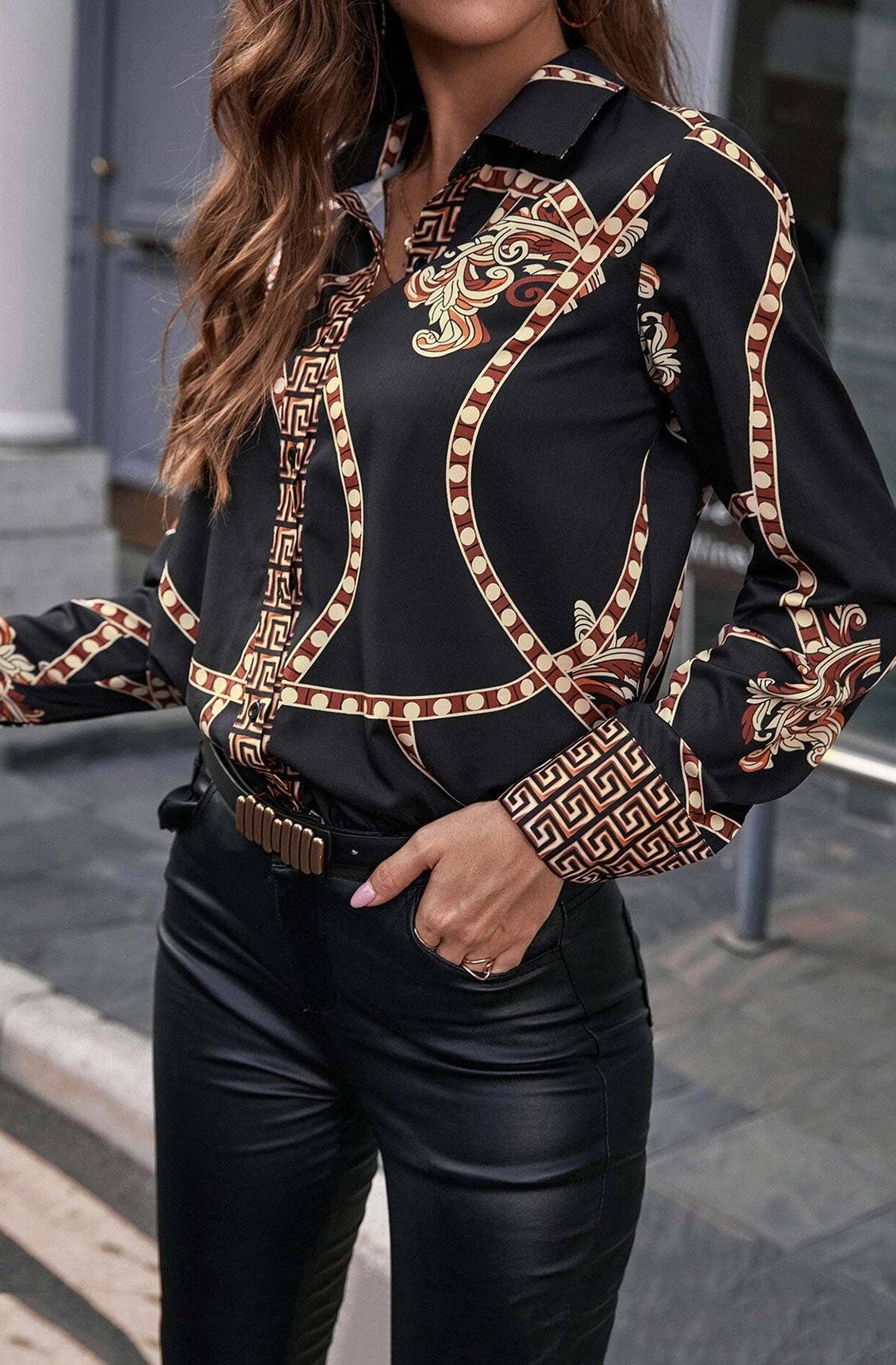 Katalina Paisley Fret Patterned Shirt Top-4-Black