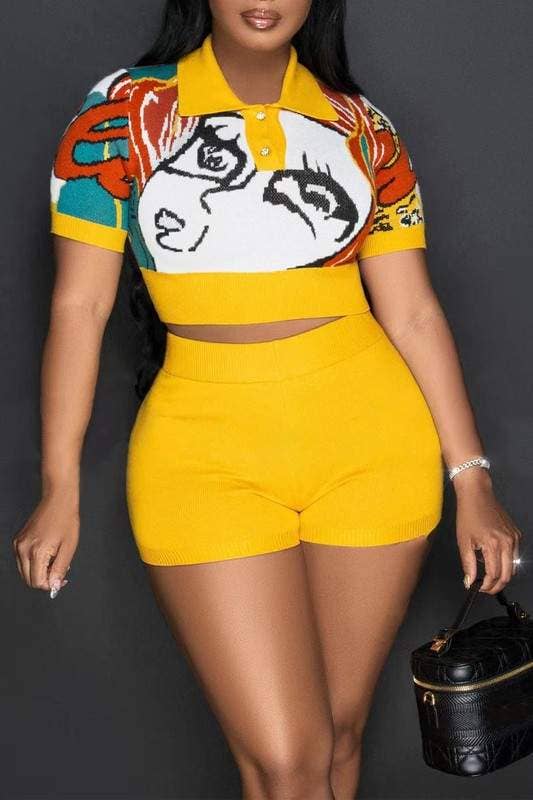 Graphic polo and shorts set