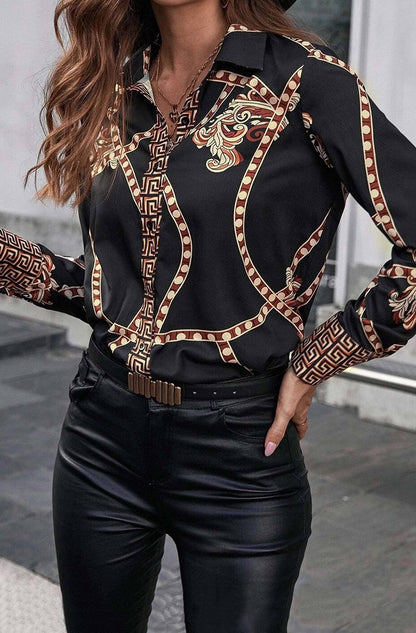 Katalina Paisley Fret Patterned Shirt Top-4-Black