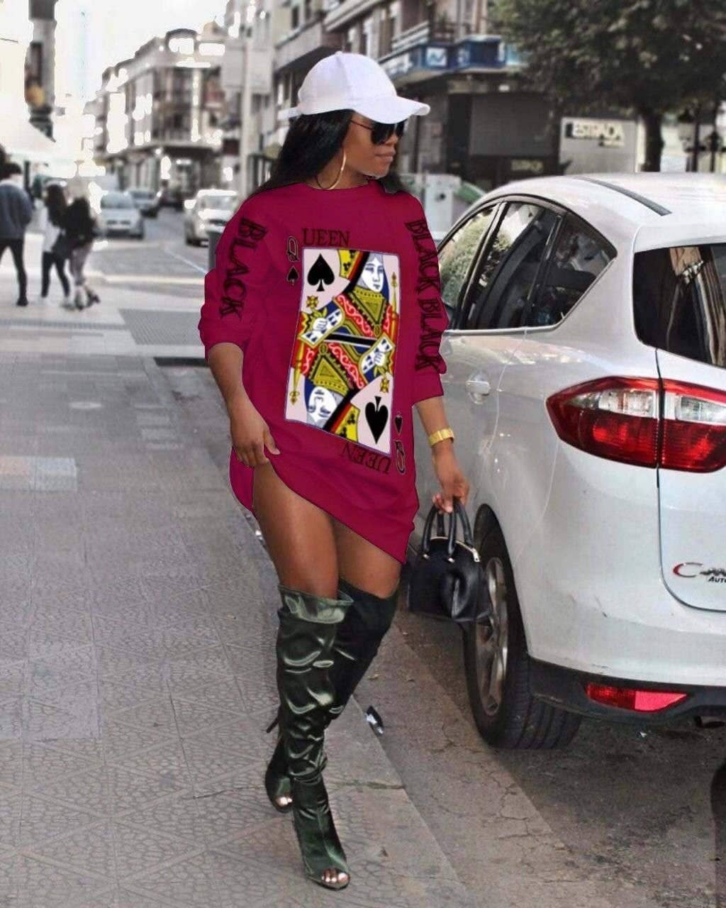 Fashion Poker Print Long Sleeve Dress