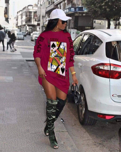Fashion Poker Print Long Sleeve Dress